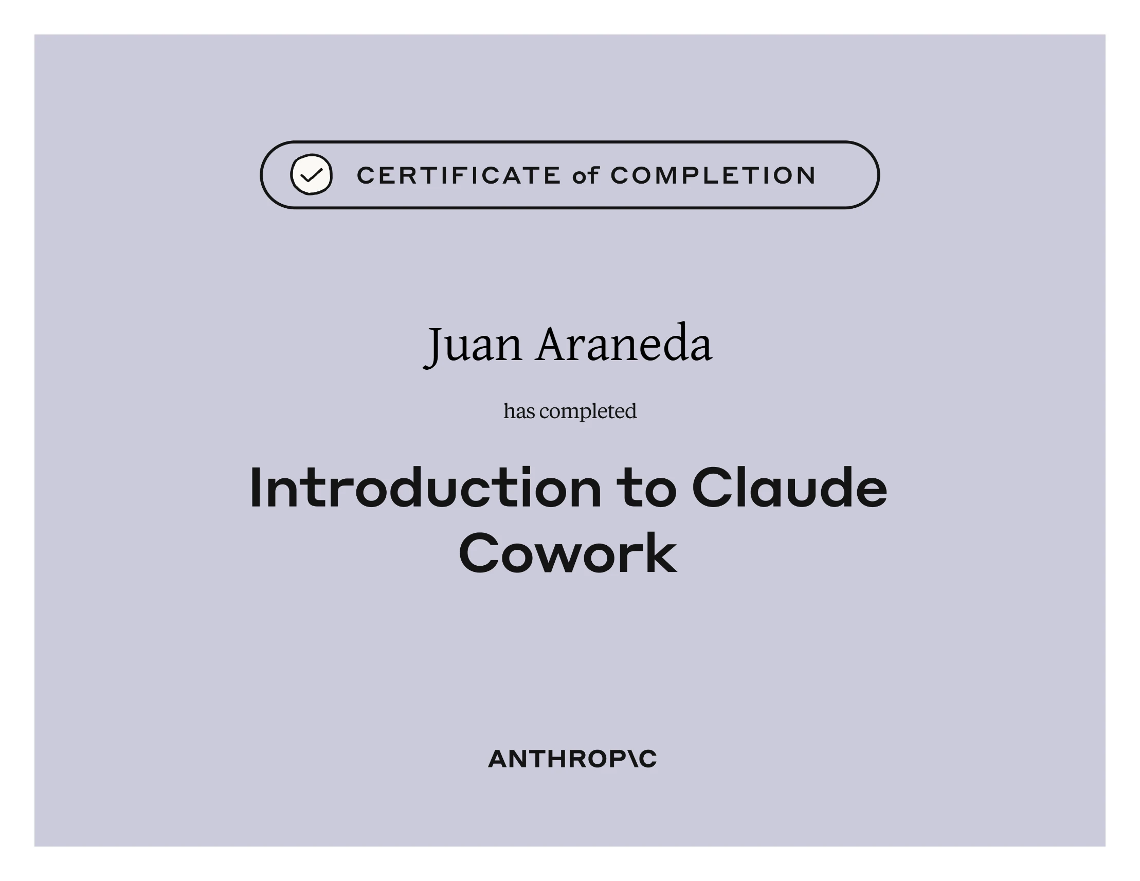 Certificado de Anthropic Academy: Introduction to Claude Cowork